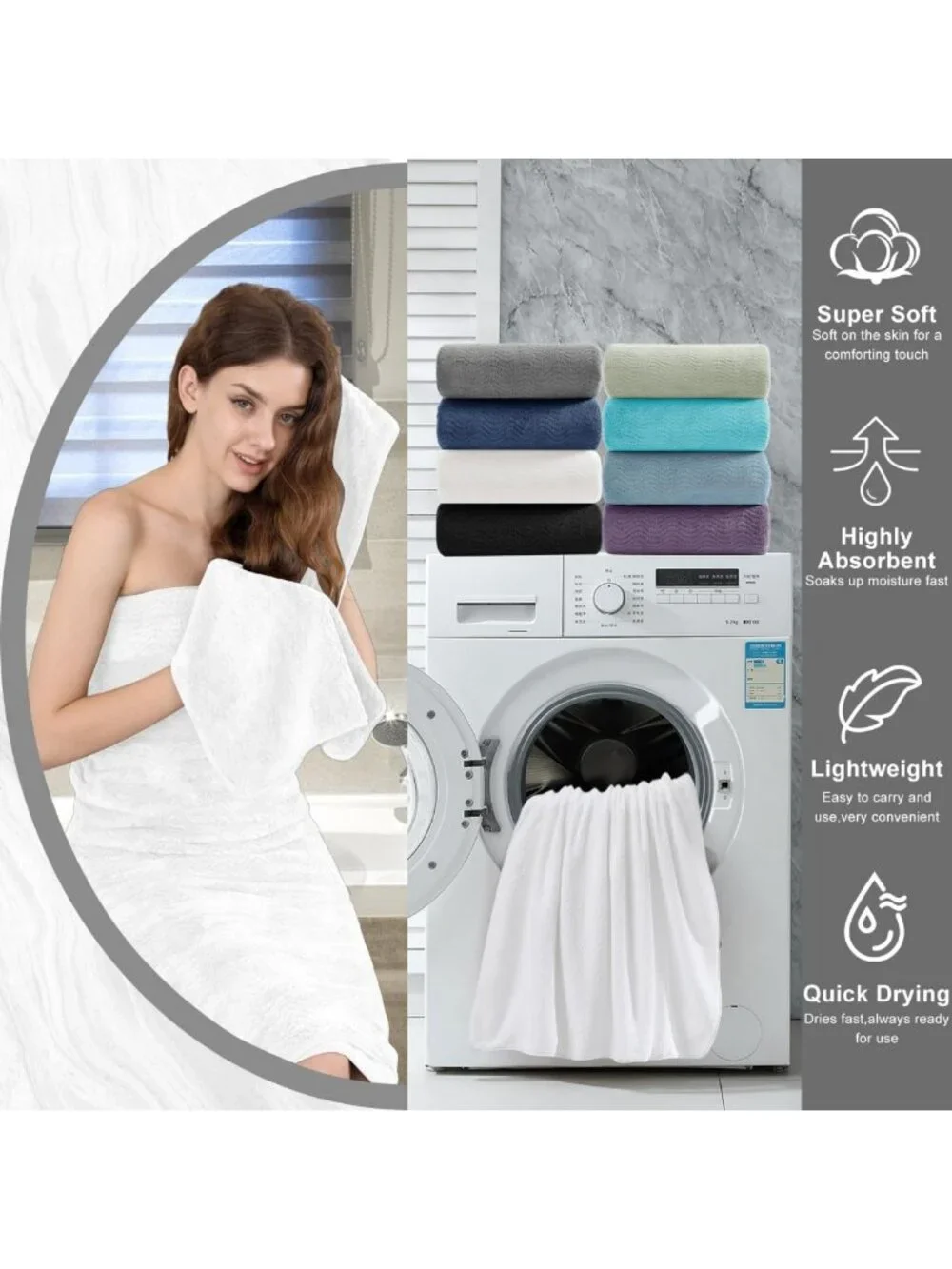 8-Piece Ultra Soft White Bath Towel Set | 2 Large Sheets, 2 Hand Towels, 4